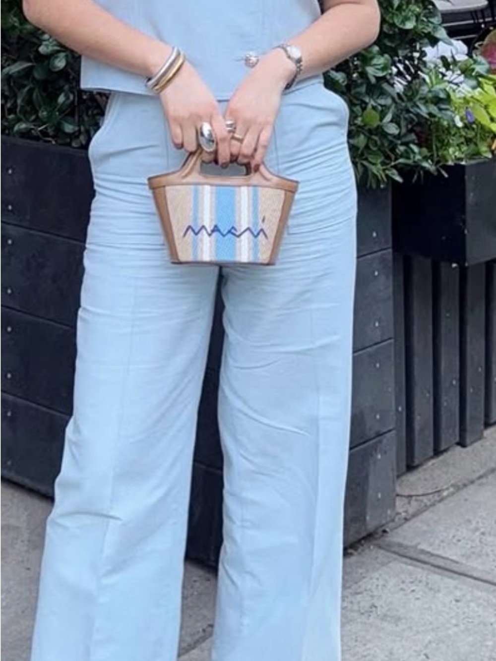 Zara two piece Light Blue Wide-Leg Trousers and double breasted jacket